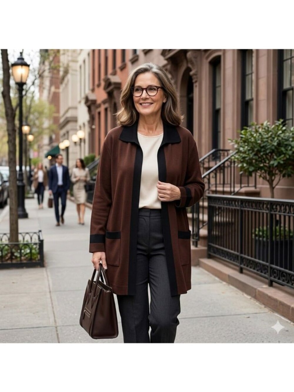 Exclusively Misook Womens 2X Black Brown Knit Jacket Blazer Classic Career Top